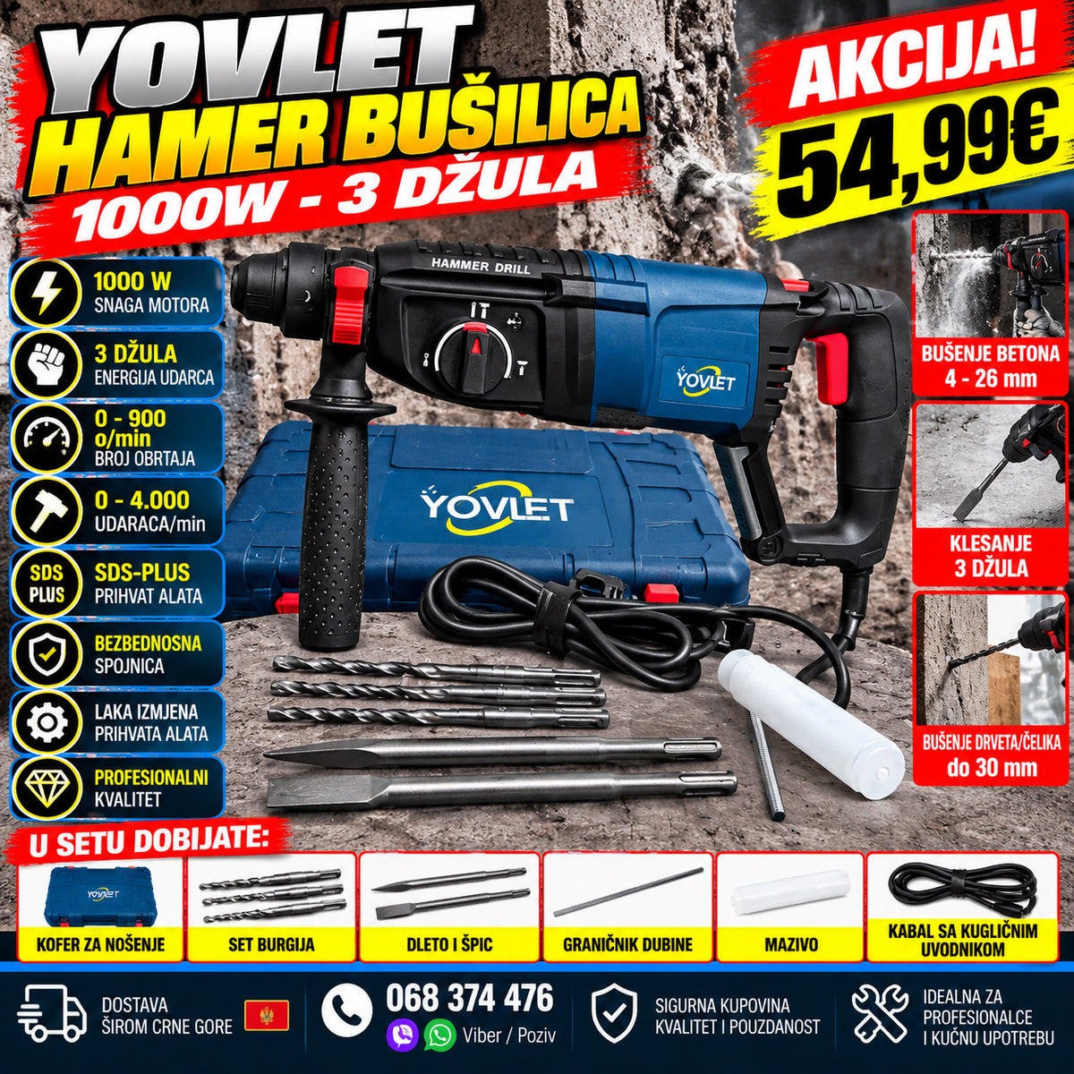 Yovlet bušilica 1000 W 3 Džula