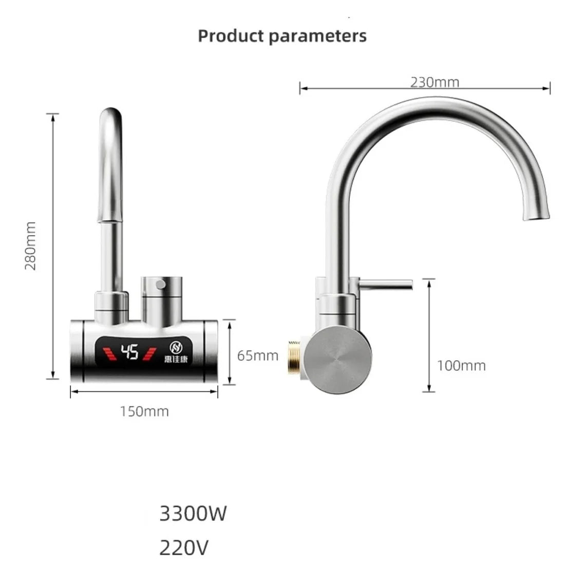 Česma sa grijačem INOX LUX sa priključkom iz zida